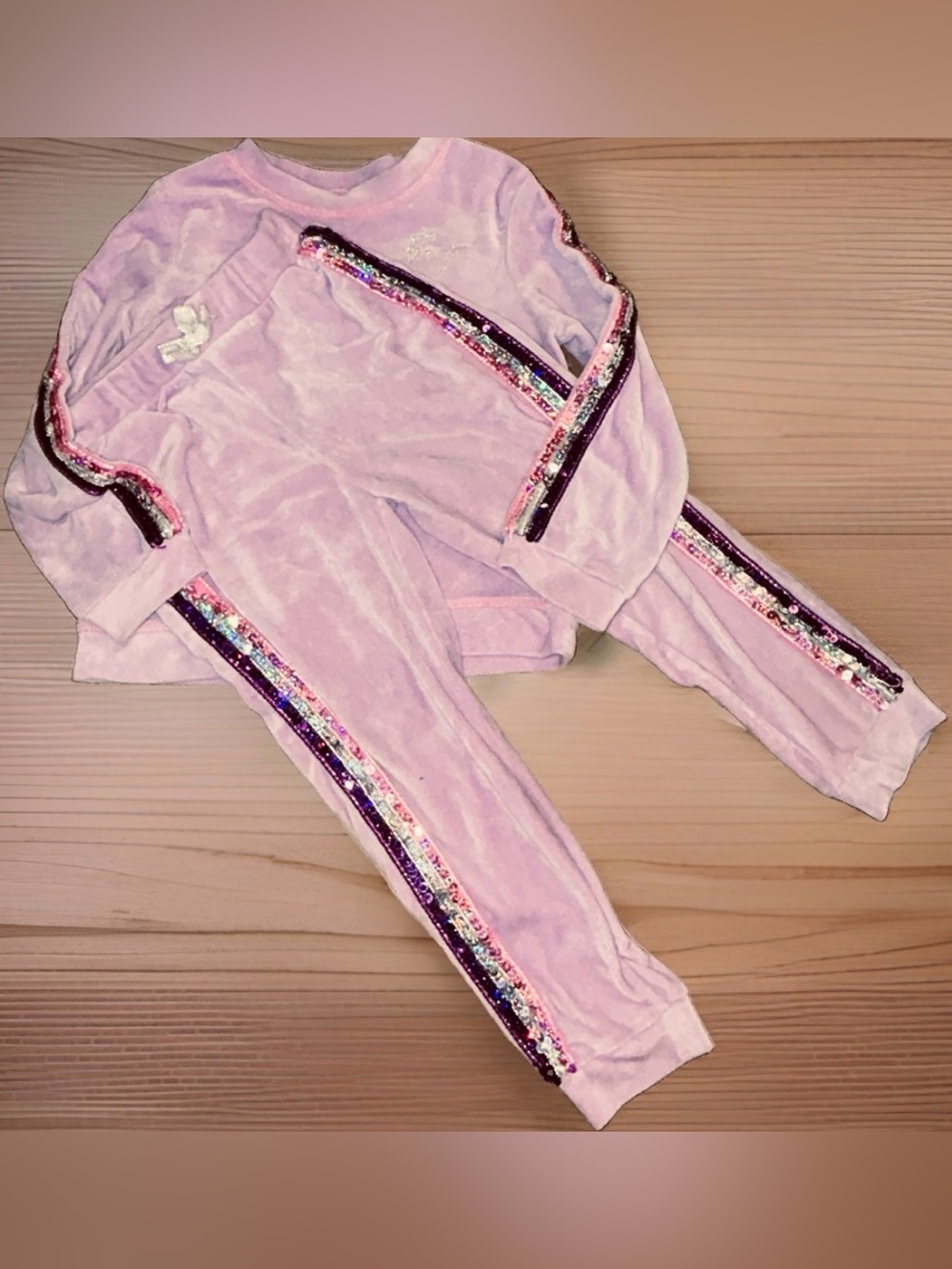 Betsey Johnson Pink/pink Velour Set Soft Knit Long Sleeve Girls Size 6 Glitter